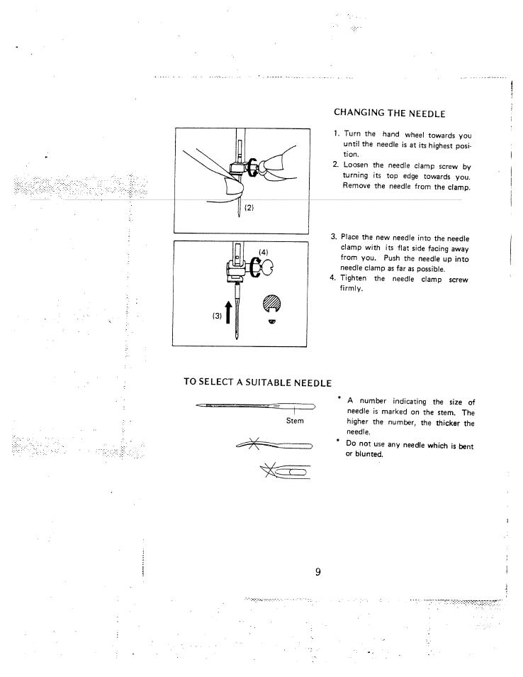 Changing the needle, To select a suitable needle | SINGER W1407 User Manual | Page 11 / 40