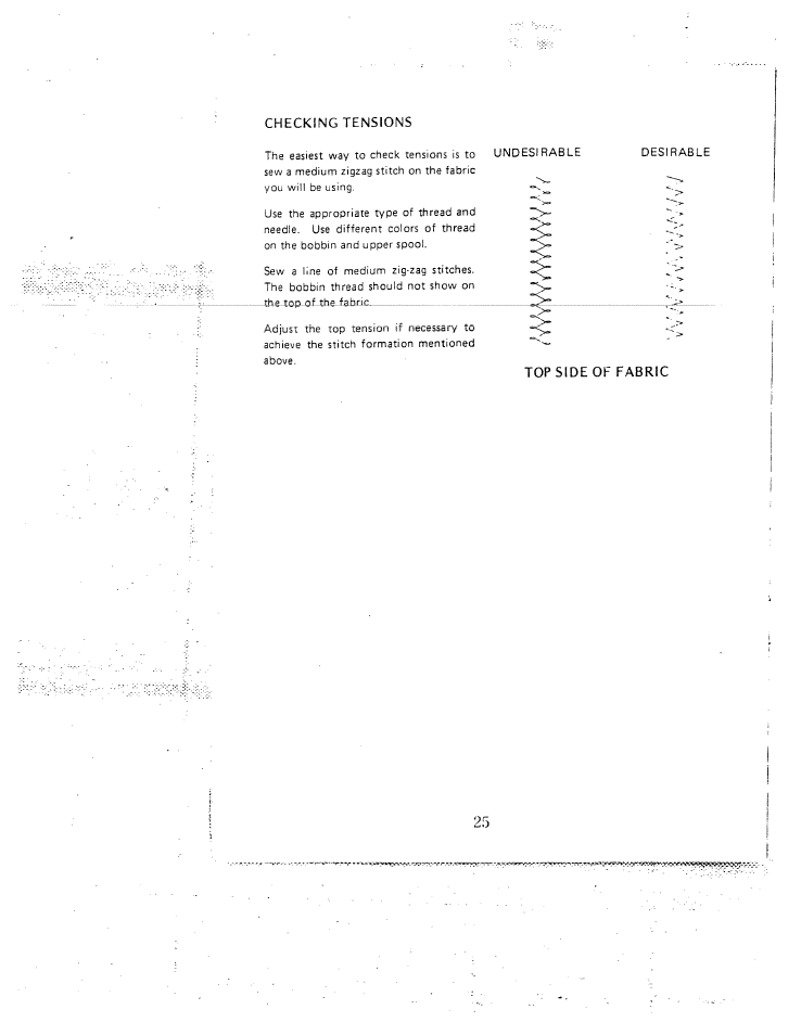 Checking tensions, Top side of fabric | SINGER W1407 User Manual | Page 27 / 40