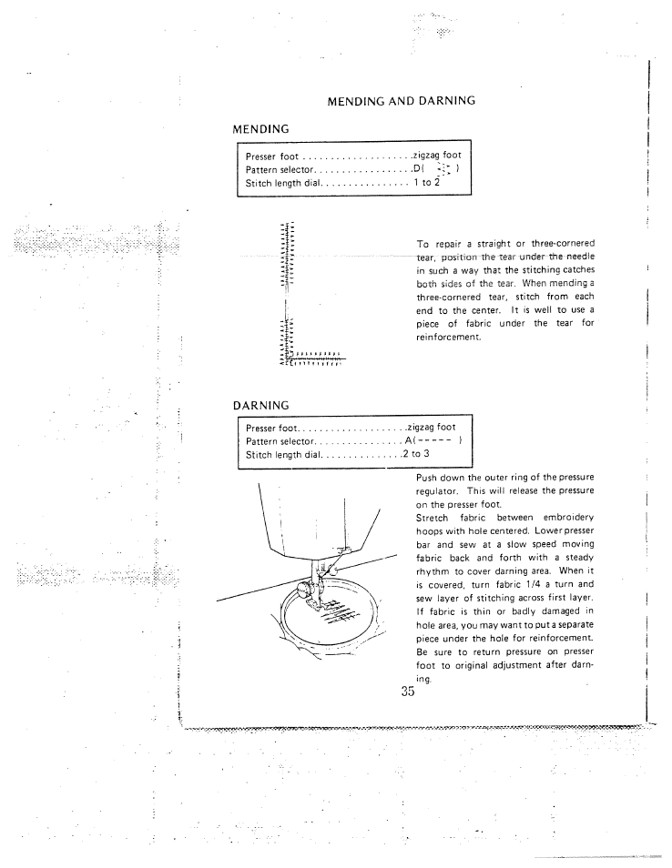 Mending and darning, Darning | SINGER W1407 User Manual | Page 37 / 40