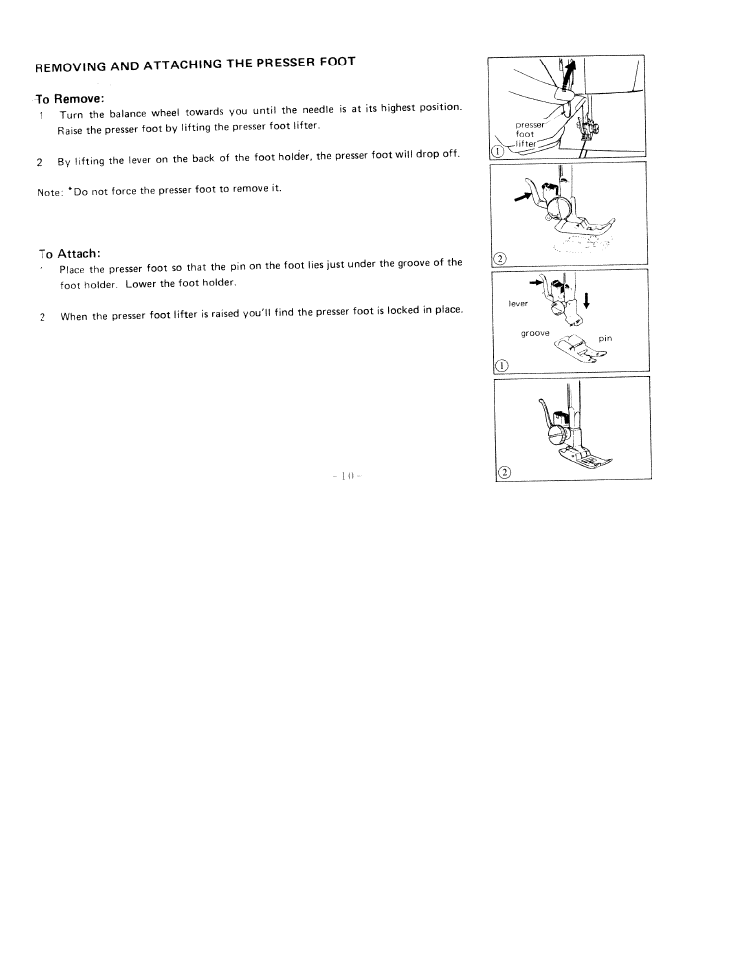 To remove, To attach | SINGER W1411 User Manual | Page 13 / 41