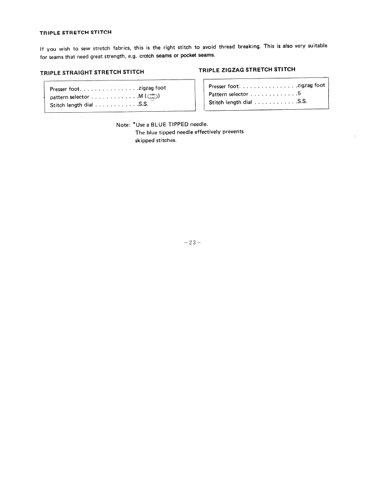 Triple straight stretch stitch, Triple zigzag stretch stitch, Triple stretch stitch | SINGER W1411 User Manual | Page 26 / 41