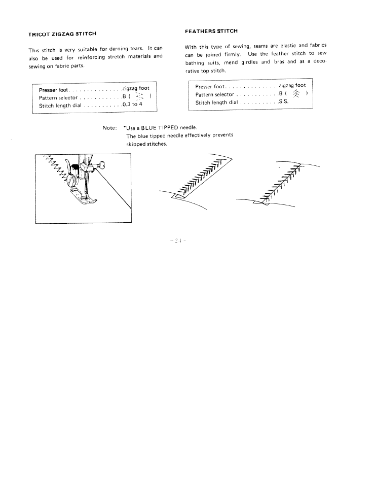 Feathers stitch, Feather stitch | SINGER W1411 User Manual | Page 27 / 41