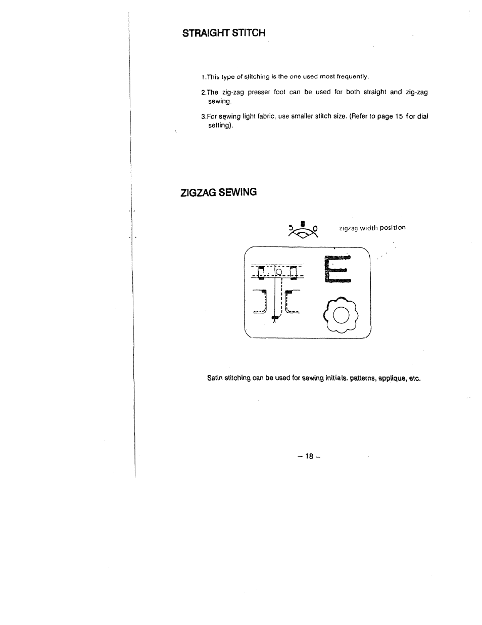 Straight stitch, Zigzag sewing | SINGER W1418 User Manual | Page 22 / 31