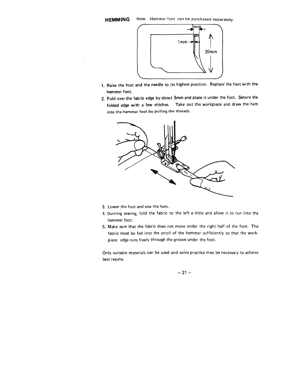 Hemming | SINGER W1418 User Manual | Page 25 / 31