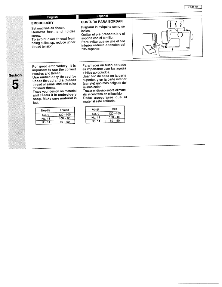 Embroidery, Costura para bordar | SINGER W1425 User Manual | Page 49 / 62