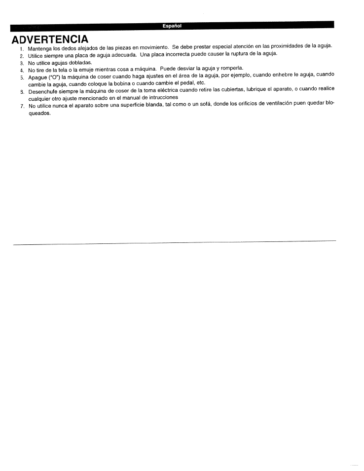 Advertencia | SINGER W1425 User Manual | Page 7 / 62