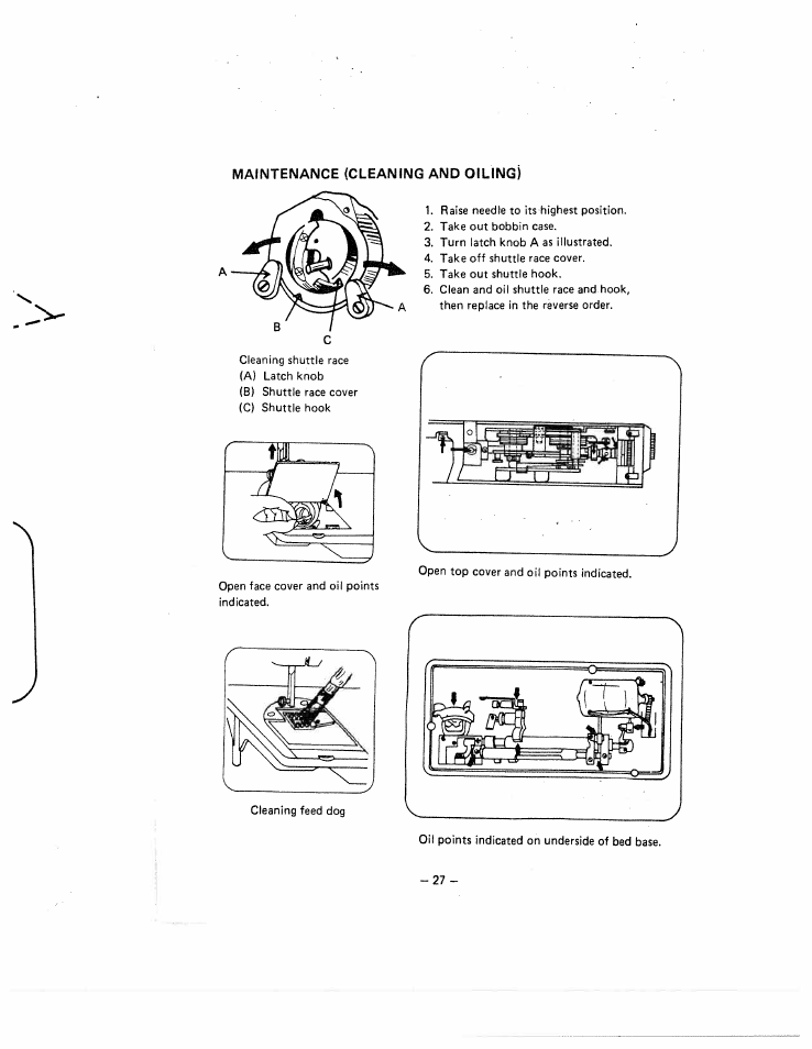 Maintenance (cleaning and oiling) | SINGER W1444 User Manual | Page 32 / 33