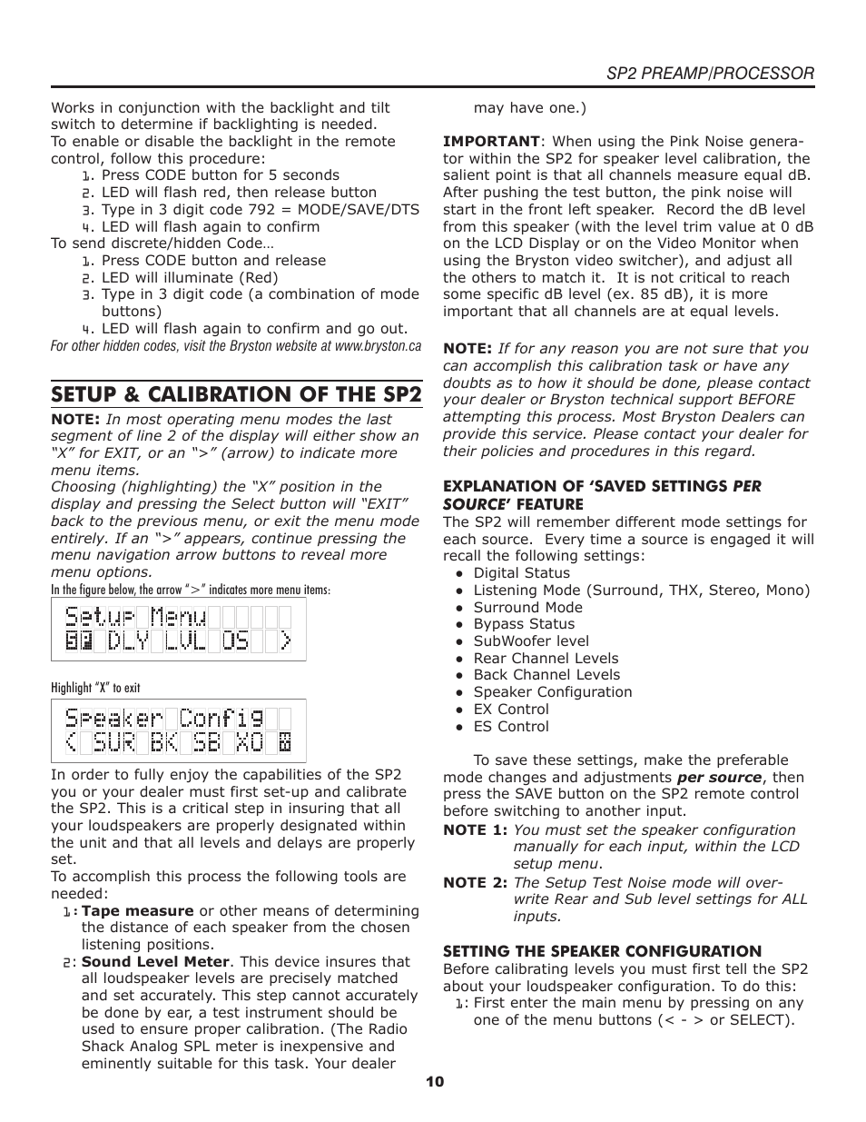 Setup & calibration of the sp2 | Bryston SP2 User Manual | Page 11 / 20