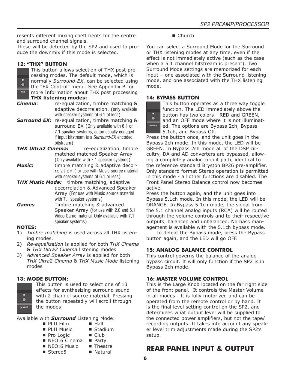 Rear panel input & output | Bryston SP2 User Manual | Page 7 / 20