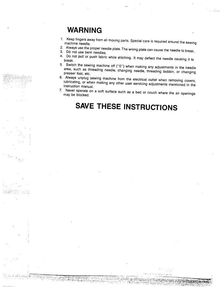 Warning, Save these instructions | SINGER W1810 User Manual | Page 4 / 47
