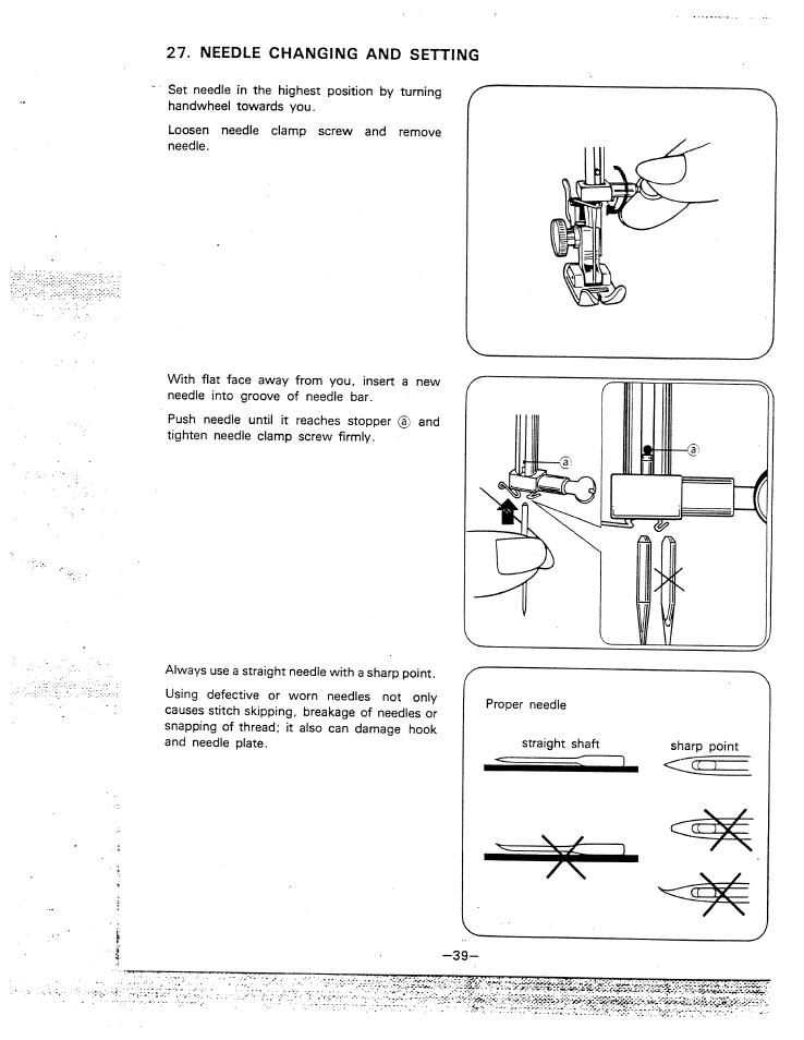 Needle changing and setting | SINGER W1810 User Manual | Page 44 / 47