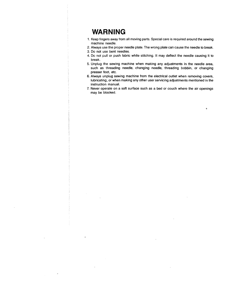 Warning | SINGER W1499 User Manual | Page 4 / 34