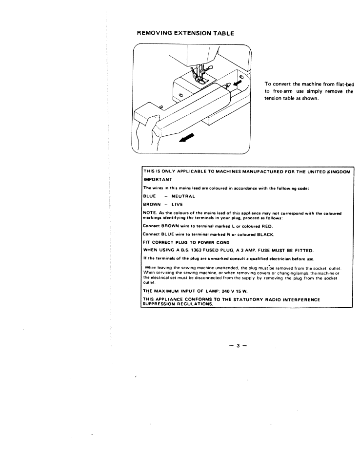 Removing extension table | SINGER W1499 User Manual | Page 8 / 34