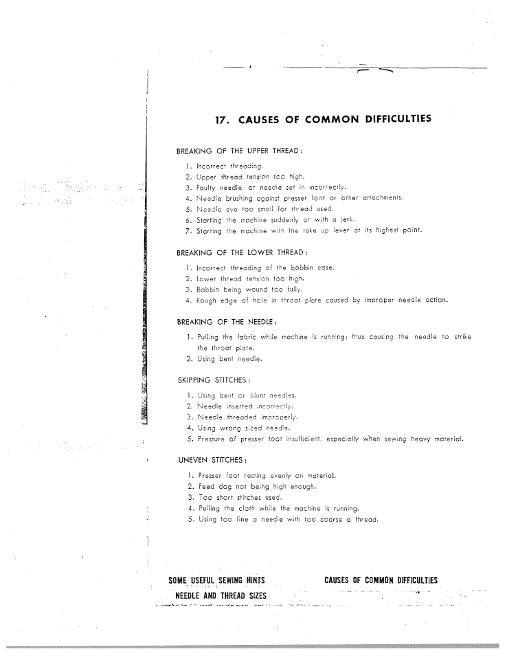 Causes of common difficulties | SINGER W150 FL User Manual | Page 22 / 24