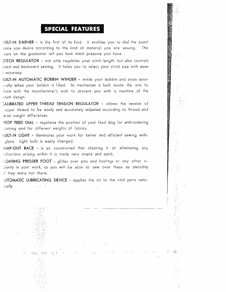 Special features | SINGER W150 FL User Manual | Page 7 / 24