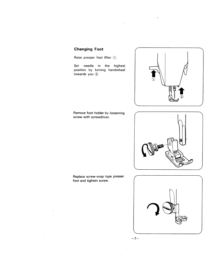 Changing foot | SINGER W1505 User Manual | Page 10 / 47