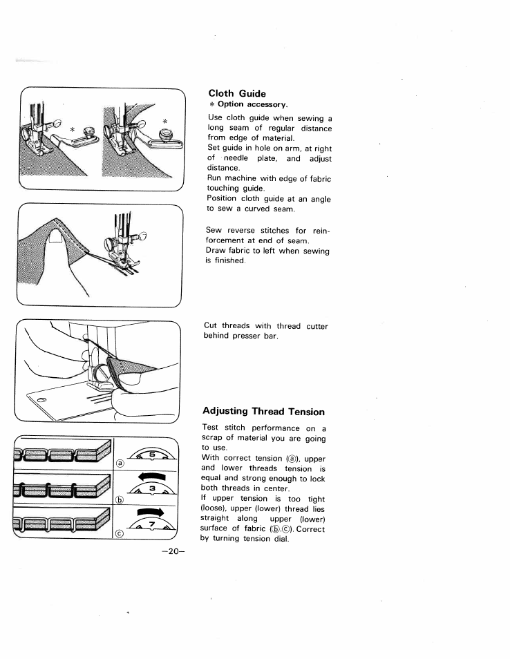 Cloth guide, Adjusting thread tension | SINGER W1505 User Manual | Page 23 / 47