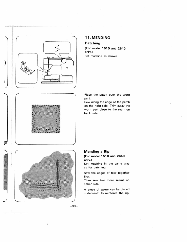 Mending patching, Mending a rip | SINGER W1505 User Manual | Page 33 / 47