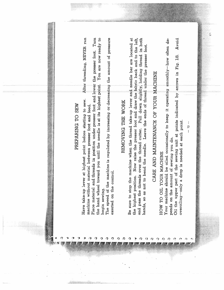 Preparing to sew, Removing the work, Care and maintenance of your machine | SINGER W1514 User Manual | Page 16 / 20