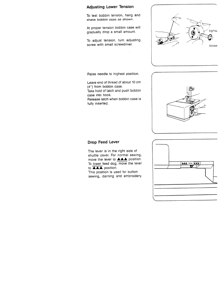 Adjusting lower tension, Drop feed lever | SINGER W1523 User Manual | Page 13 / 30
