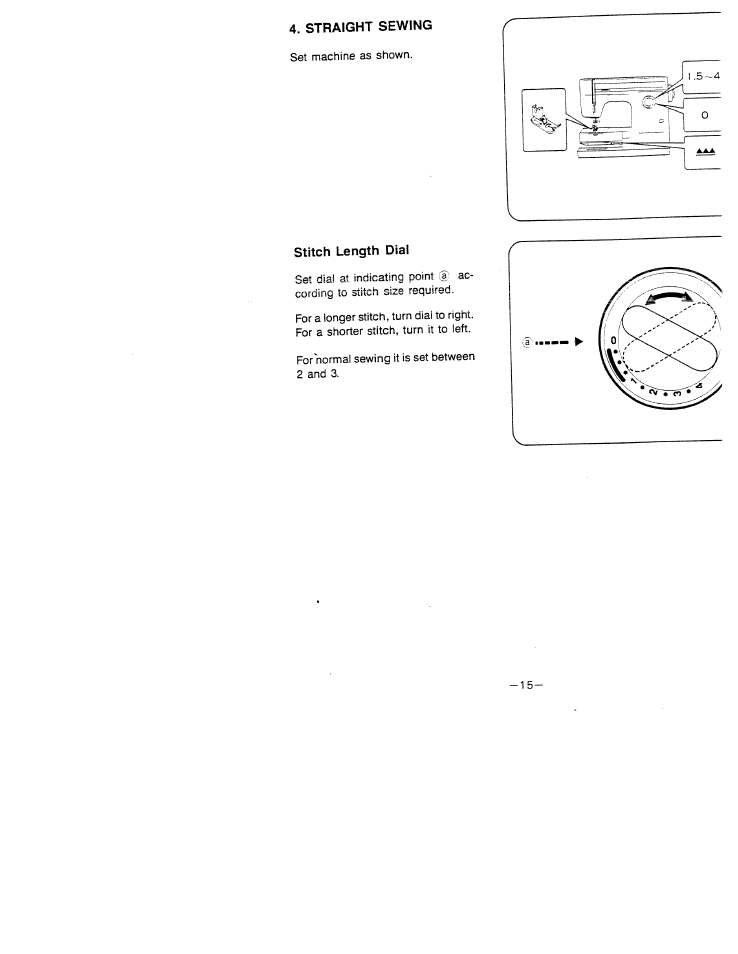 Straight sewing, Stitch length dial | SINGER W1523 User Manual | Page 17 / 30