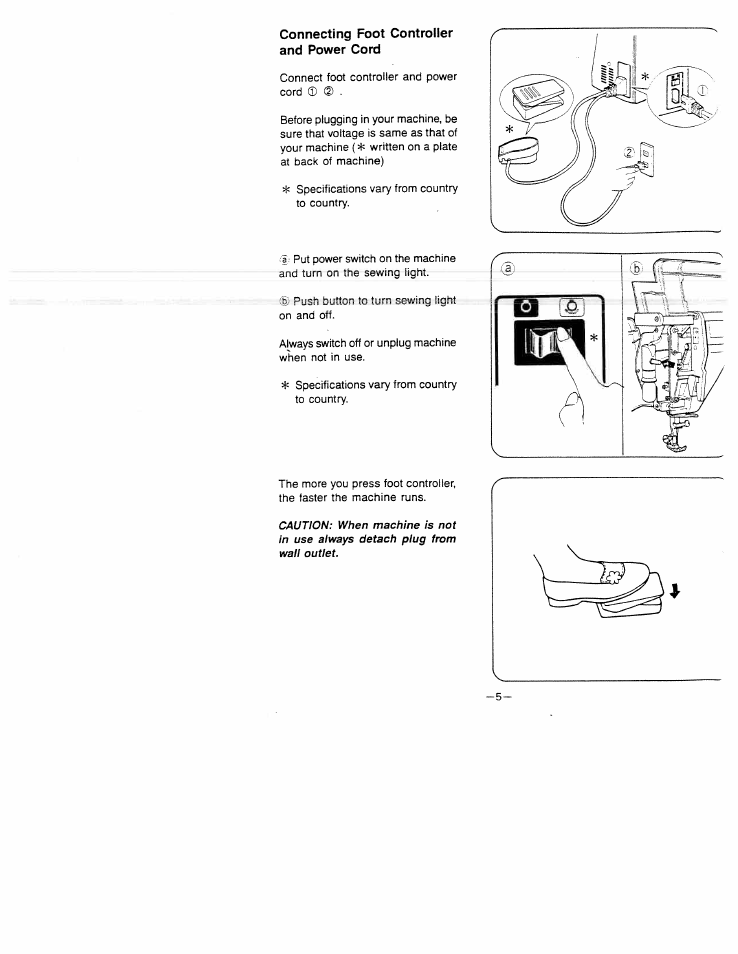 Connecting foot controller and power corel | SINGER W1523 User Manual | Page 7 / 30