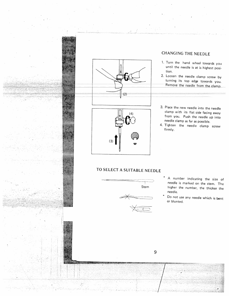 Changing the needle, To select a suitable needle | SINGER W1550 User Manual | Page 13 / 47