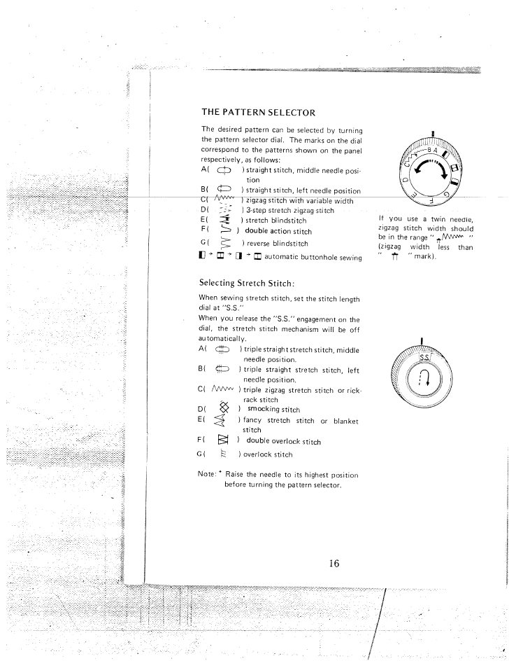 The pattern selector, Selecting stretch stitch, Triple straight stretch stitch | SINGER W1550 User Manual | Page 20 / 47