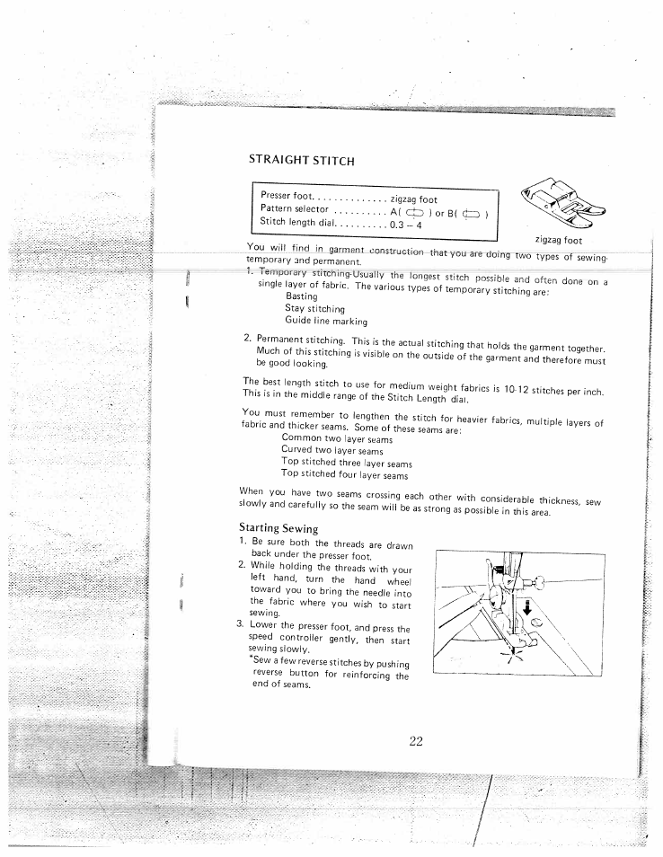 Straight stitch, Starting sewing | SINGER W1550 User Manual | Page 26 / 47