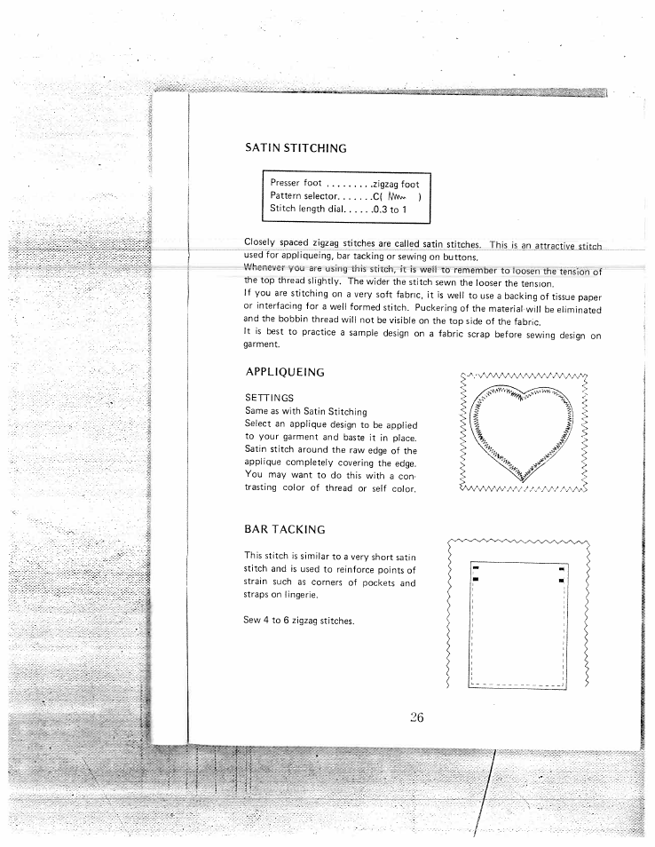 Satin stitching, Appliqueing, Bar tacking | Stretch stitching | SINGER W1550 User Manual | Page 30 / 47