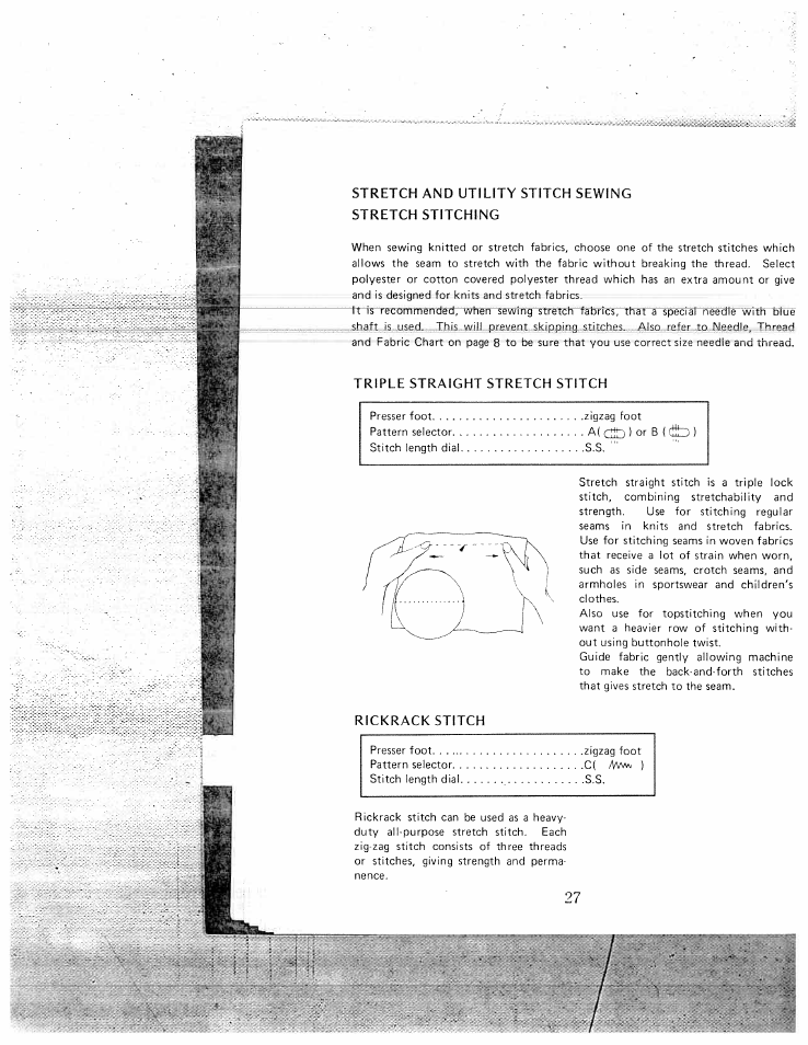 Triple straight stretch stitch, Rickrack stitch | SINGER W1550 User Manual | Page 31 / 47