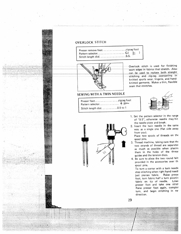 Overlook stitch, Sewing with a twin needle | SINGER W1550 User Manual | Page 33 / 47