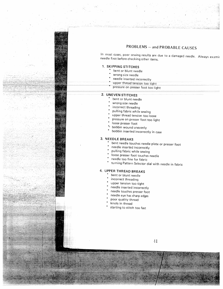 Problems — and probable causes | SINGER W1550 User Manual | Page 45 / 47