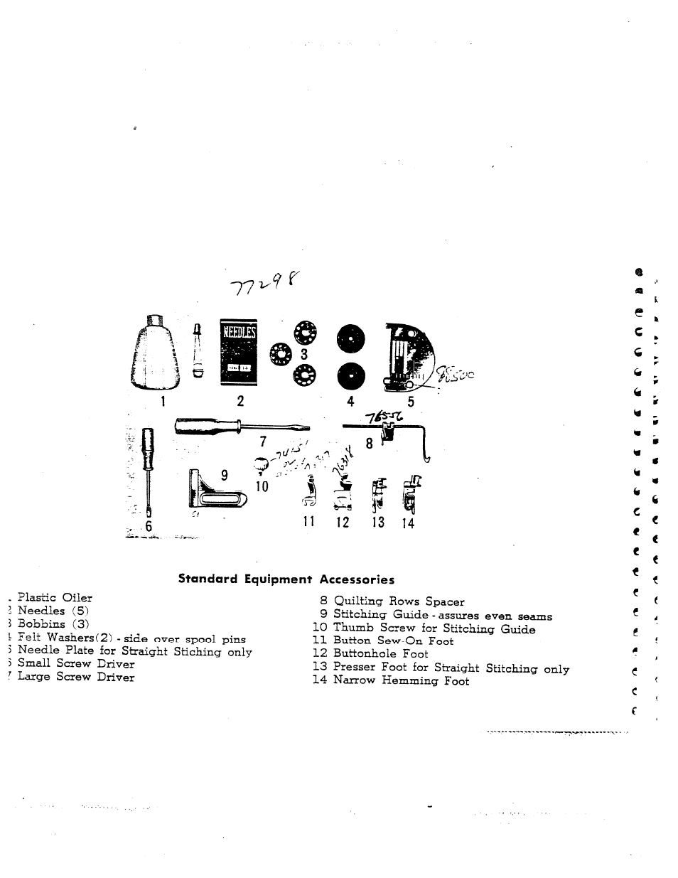 Standard equipment accessories | SINGER W1563 User Manual | Page 16 / 26