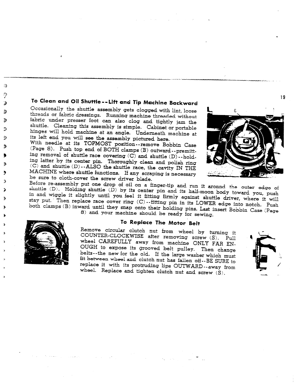 To replace the motor beit | SINGER W1563 User Manual | Page 21 / 26