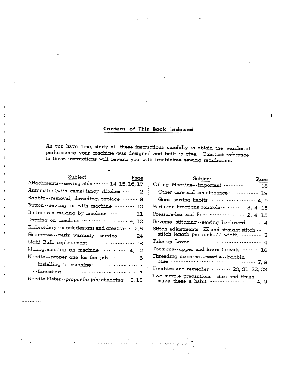 Contens of this book indexed | SINGER W1563 User Manual | Page 3 / 26