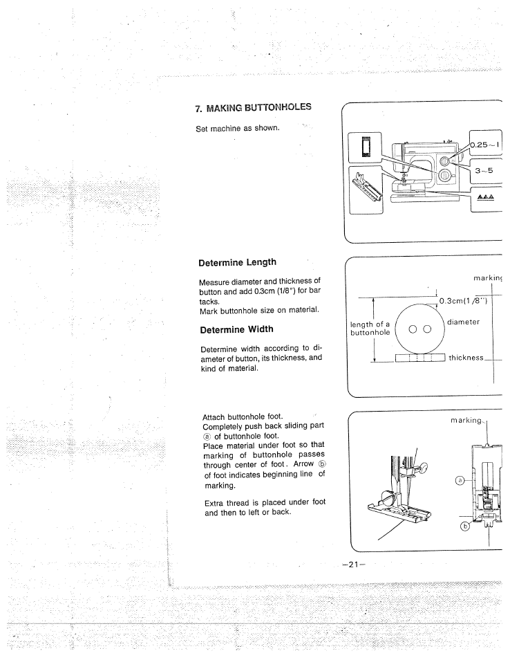 Making buttonholes, Determine length, Determine width | SINGER W1577 User Manual | Page 24 / 37