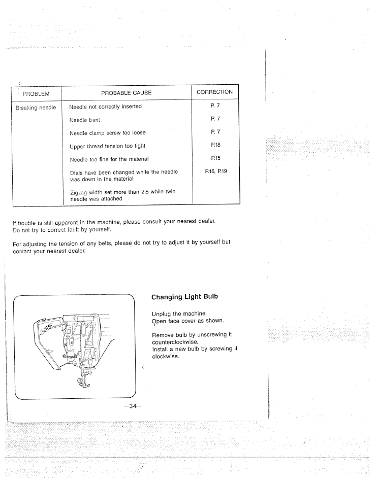 Changing light bulb | SINGER W1577 User Manual | Page 37 / 37