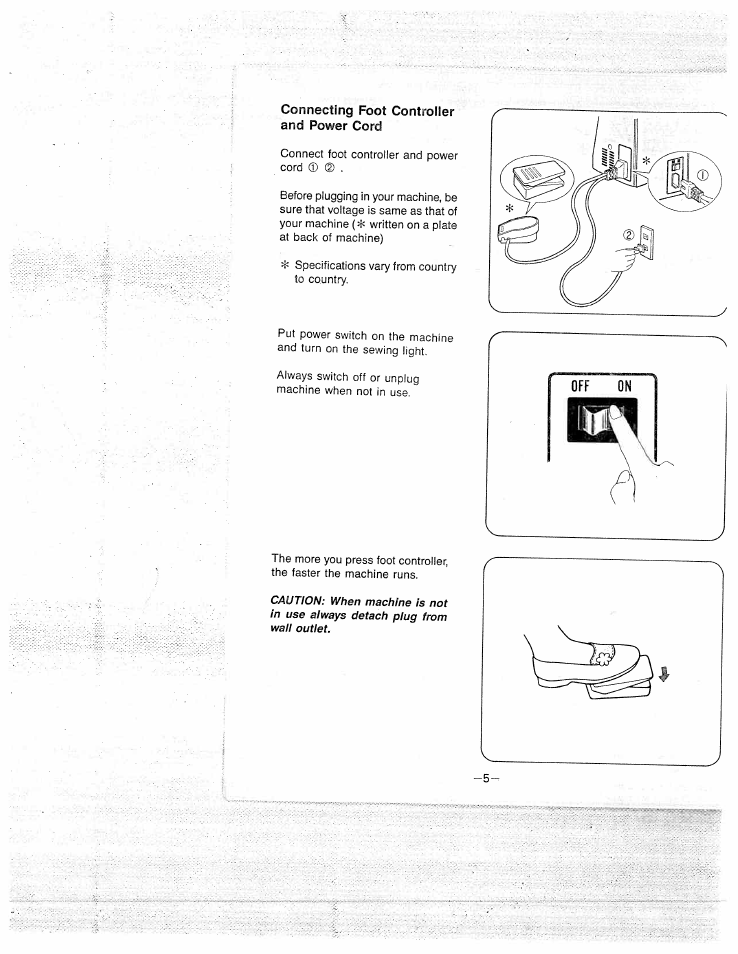 Connecting foot controller and power cord | SINGER W1577 User Manual | Page 8 / 37