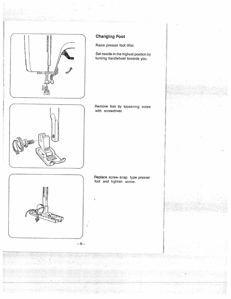 Changing foot | SINGER W1577 User Manual | Page 9 / 37