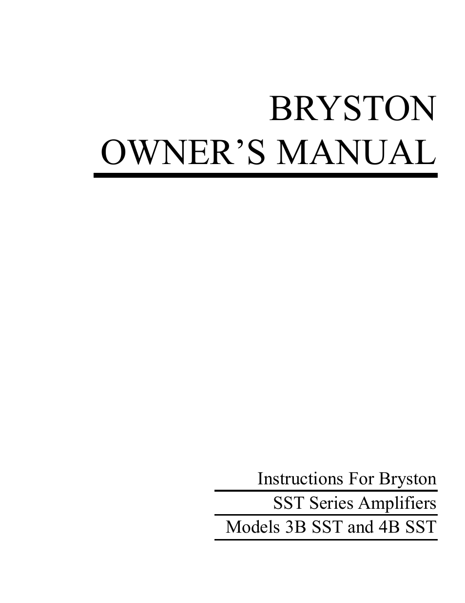 Bryston 4B SST User Manual | 14 pages
