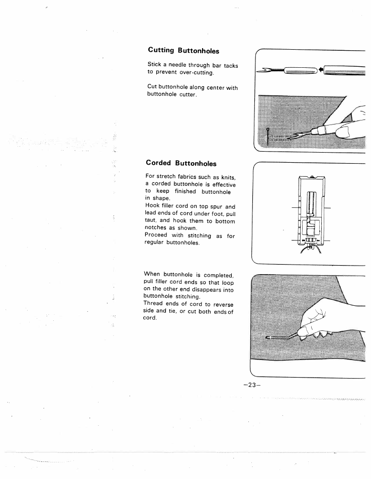 Cutting buttonholes, Corded buttonholes | SINGER W1588 User Manual | Page 26 / 45