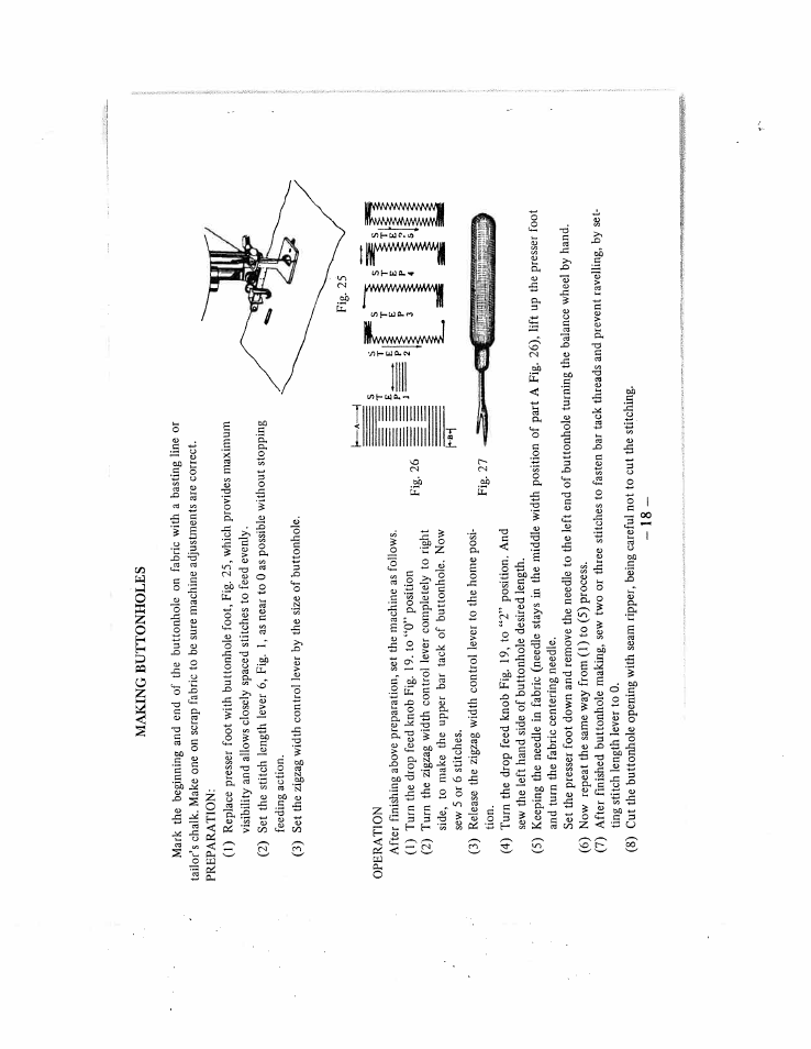 Making buttonholes, Making buttonholes -19 | SINGER W159 User Manual | Page 19 / 29