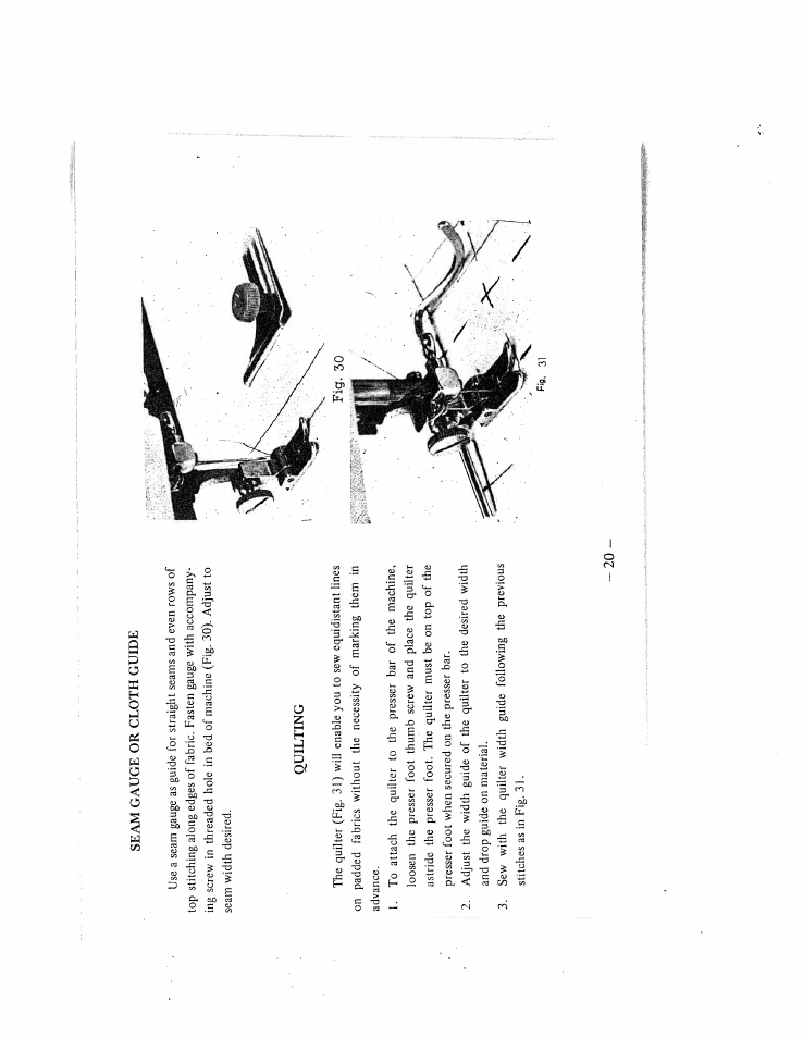 Seam gauge or cloth guide, Quilting | SINGER W159 User Manual | Page 21 / 29