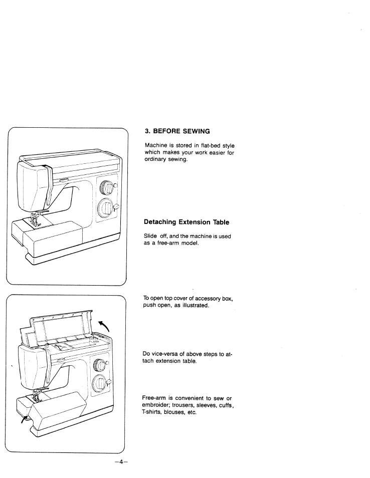 Before sewing, Detaching extension table | SINGER W1599 User Manual | Page 6 / 48