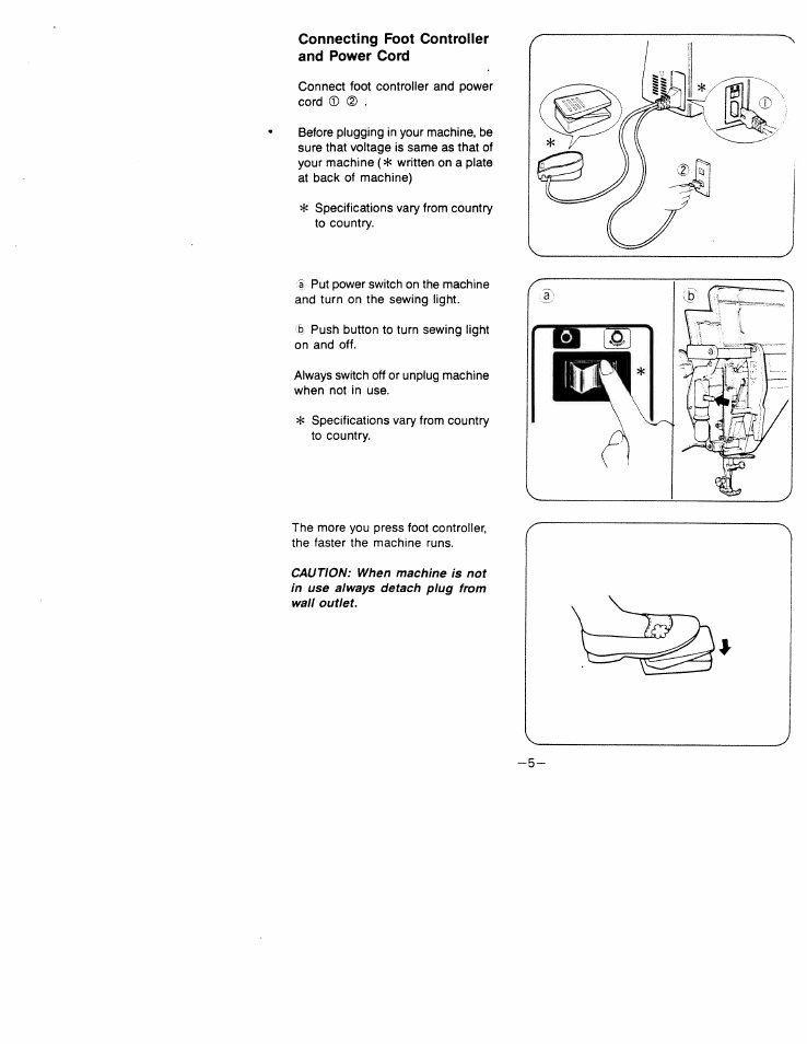 Connecting foot controller and power cord | SINGER W1599 User Manual | Page 7 / 48