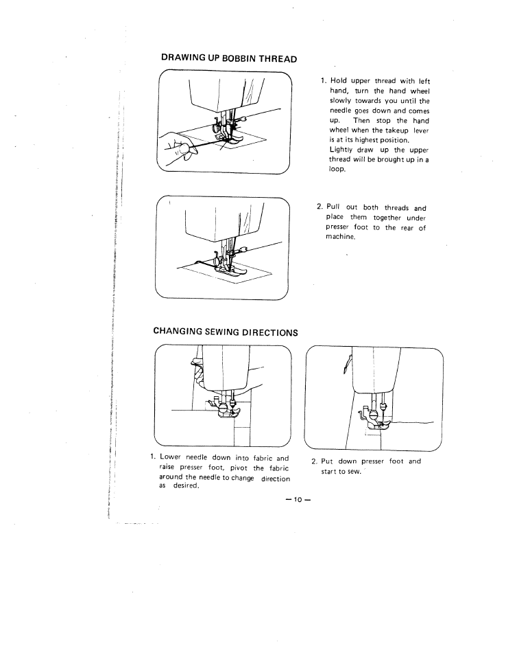Drawing up bobbin thread, Changing sewing directions | SINGER W1630 User Manual | Page 13 / 33