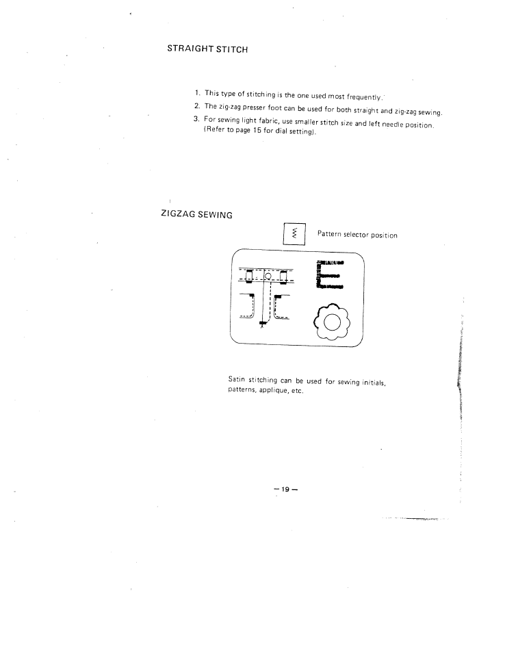 Zigzag sewing, Straight stitch | SINGER W1630 User Manual | Page 22 / 33