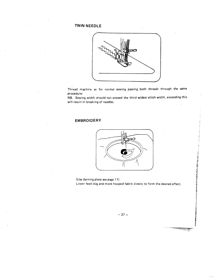 Twin needle, Embroidery | SINGER W1630 User Manual | Page 30 / 33