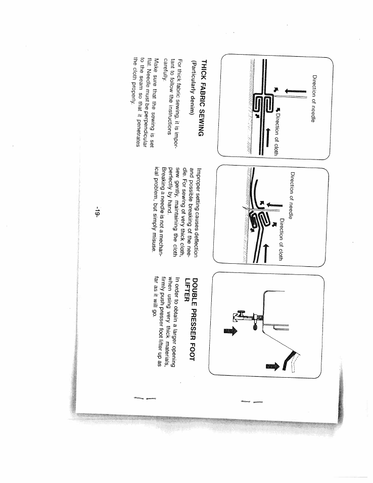 Thick fabric sewing, Particularly denim), Double presser foot lifter | SINGER W1624 User Manual | Page 23 / 44